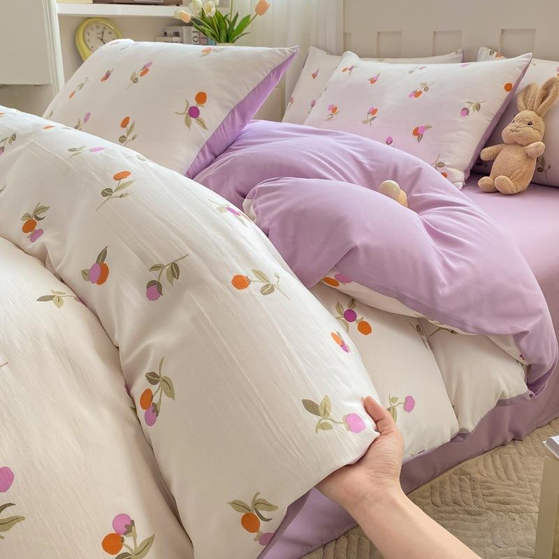 

Комплект из четырех предметов из хлопка класса А, маленький, свежий, стиранный, полированный хлопок, полный пододеяльник для односпальной кровати, шапка, студенческое общежитие, комплект из трех/четырех предметов 1.2 m 3pc quilt 1.5*2m