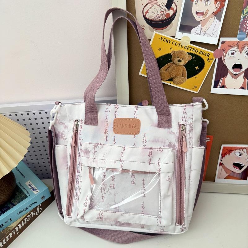 New new Chinese large-capacity messenger bag, ink painting, national style, retro shoulder tote bag, transparent pain bag for students in class