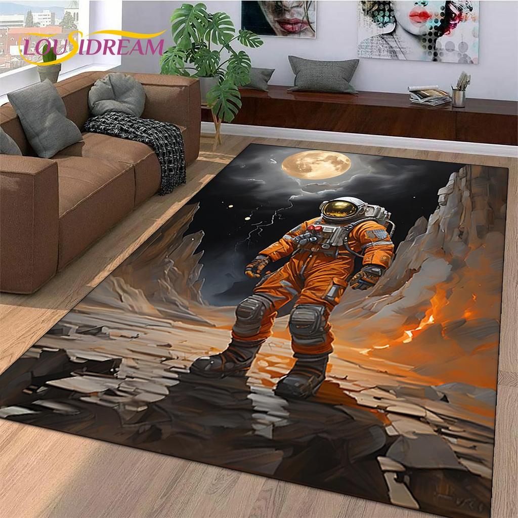 Astronaut Traum Universum Raumfahrer 3D Weltraum Cartoon Teppich für Wohnzimmer Schlafzimmer Dekoration, Rutschfest für Sofa Fußmatte Kinder