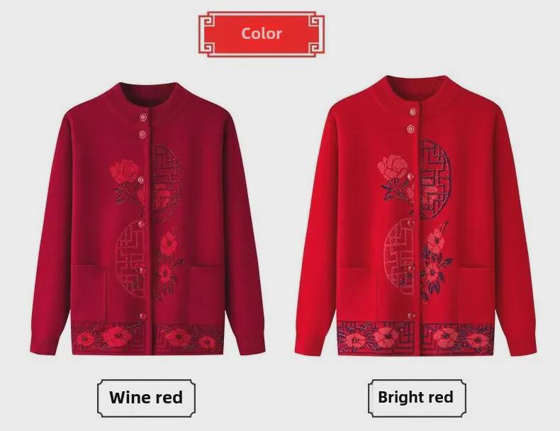 Warm Knitted Cardigan for Middle-aged and Elderly Women - Plus Velvet Winter Sweater Coat