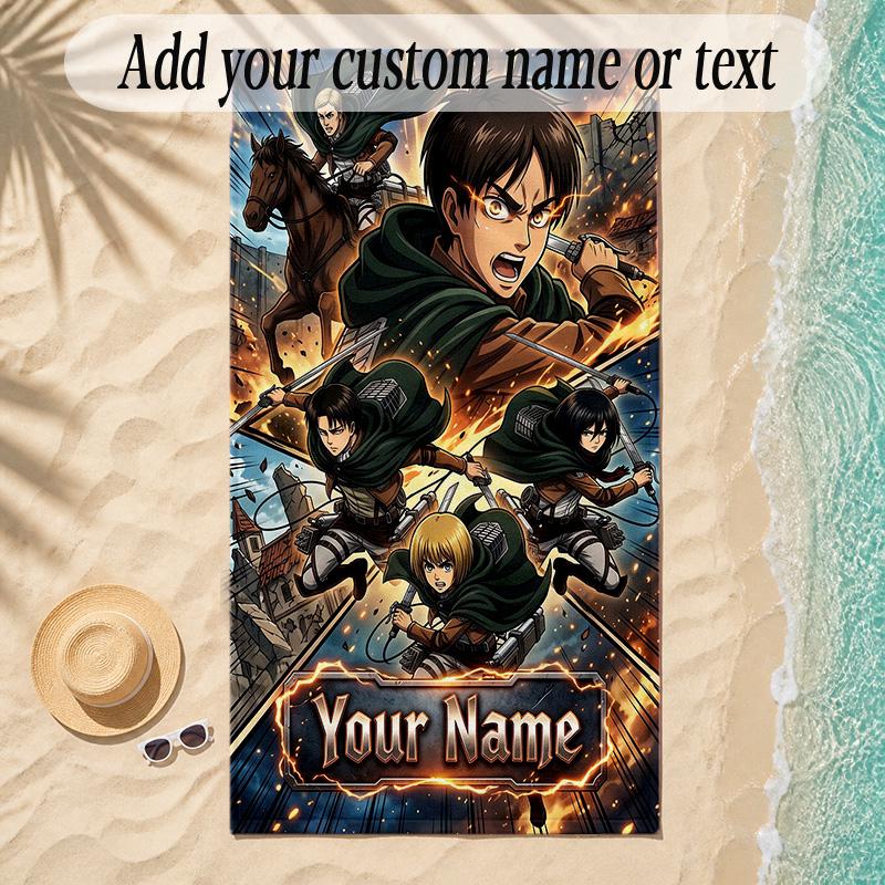 Beach TowelAttack on Titan Custom Name Text Personalized Soft Towel for Beach Pool Indoor Home Decor Gift