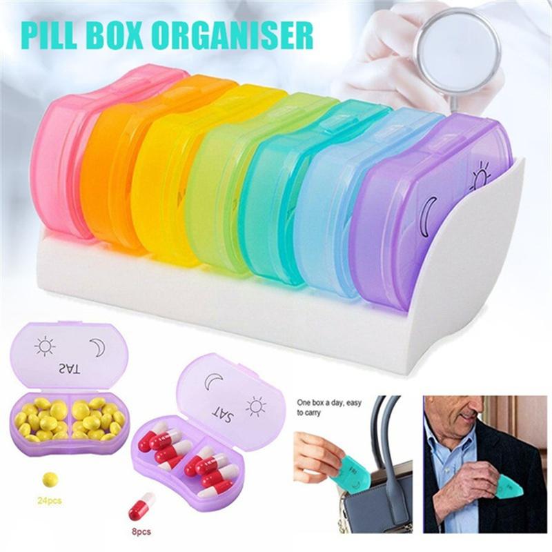 Bärbar daglig pillerlåda AM PM 7-dagars pillerhållare Medicinering Tablett Förvaringsväska Dispenser Organizer