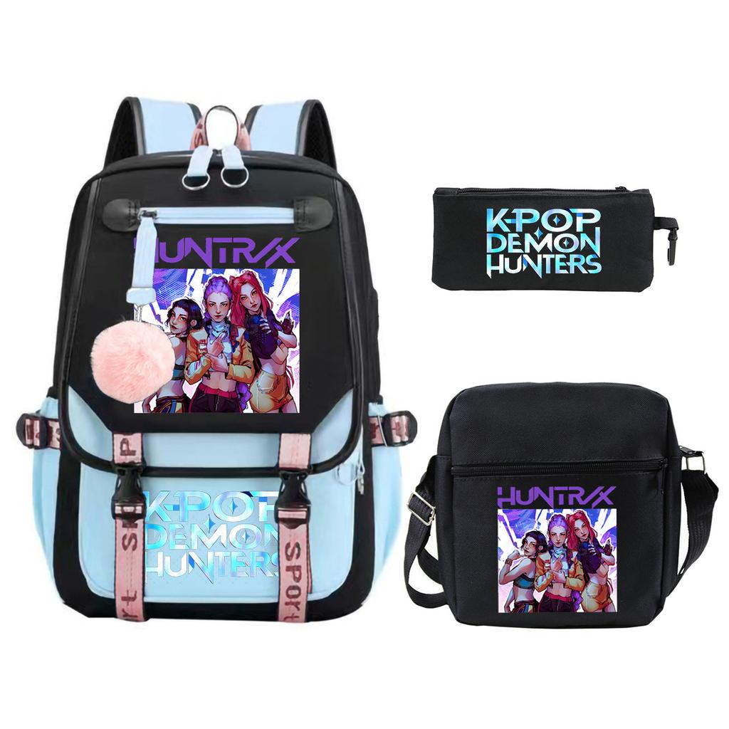Demon Hunters Peripheral Printing Children's Fashion Backpack Cross-border Large Capacity Primary and Secondary School Student Leisure School Bag Set