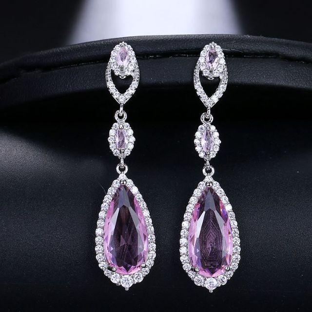 Emmaya Luxury Bridal Four Colors Vintage Allure Crystal Waterdrop Long Drop Cz Earrings For Women Wedding Jewelry Gift