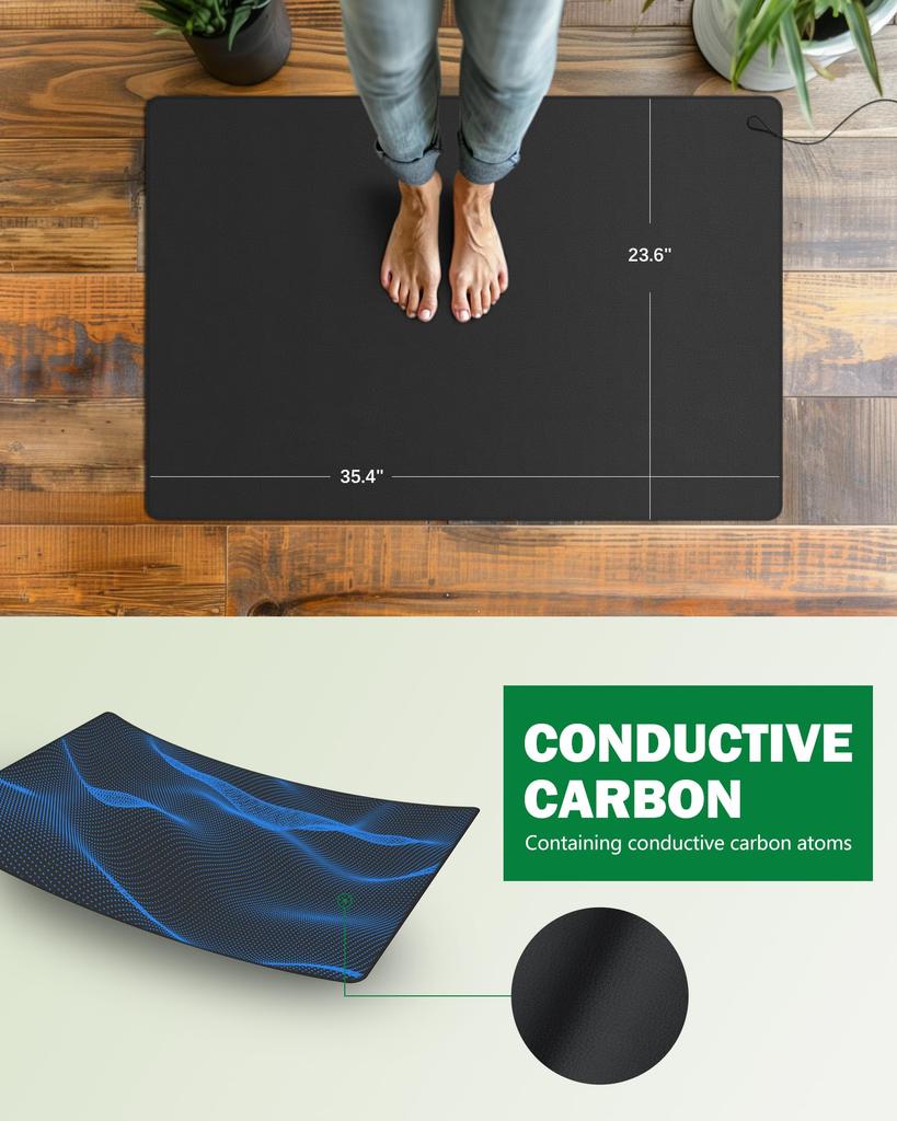 Grounding Mat for Bed, 35.4" X 23.6" Earthing Pad – Improves Sleep, Enhances Circulation, Balances Energy, Reduces Pain & Inflammation