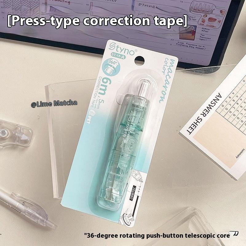 360 Degree Rotating Correction Tape Press Type Refillable White Out Correction Pen Style Replaceable Core Student Corrector