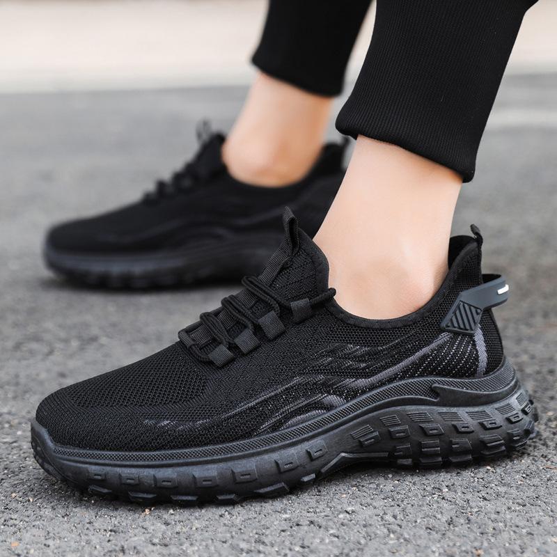 Spring 24 New Trendy Men's Shoes Korean Version Lace-up Casual Student Shoes Platform-soled Sports Flying Weaving Tide with Dad Shoes