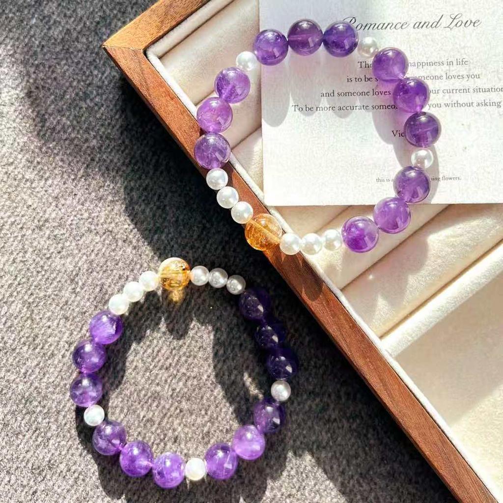 Vintage High Quality Natural Amethyst Citrine Artificial Crystal Pearl Bracelet Bracelet.