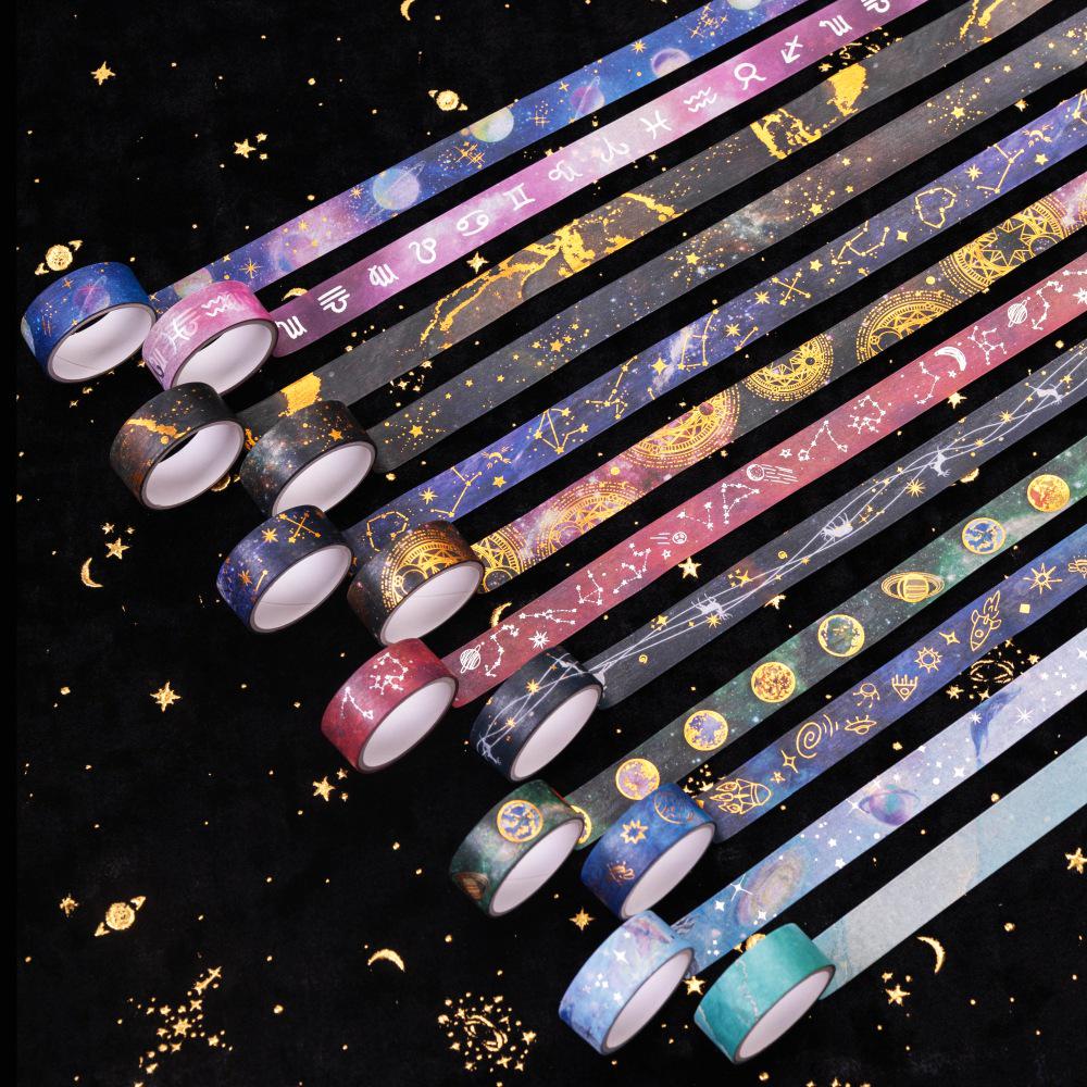 Starry Sky Washi Tape Set: 12 Rolls Hot Stamping for Universe-Themed DIY & Journaling