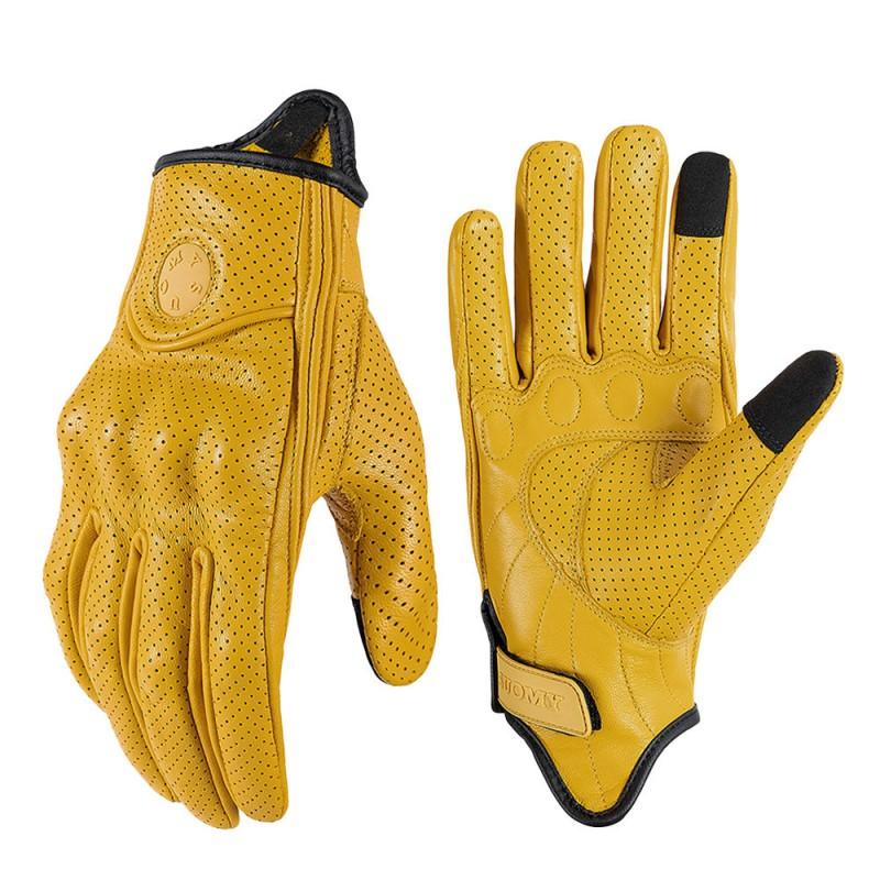Echt Leer Motorhandschoenen Heren Dames Touchscreen Compatibel Ademend Antislip Retro Stijl Rijuitrusting
