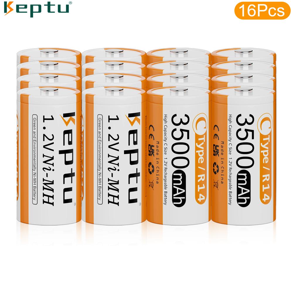 KEPTU 3500mAh 1.2V C Size Ni-MH Rechargeable Battery with Low Self Discharge for Household Flashlight Water Heater Toy