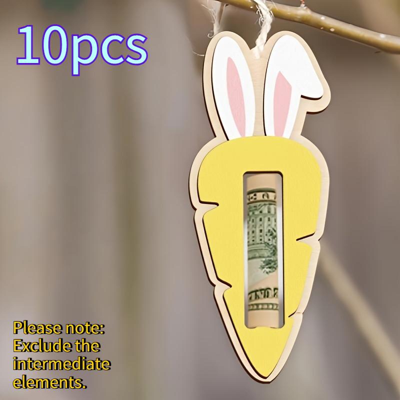 

Wooden Easter Bunny&Carrot Money Clip–2D Flat Rabbit Holder,Retro Artificial Hanging Label for Egg Hunt Gifts,Easter Decorations