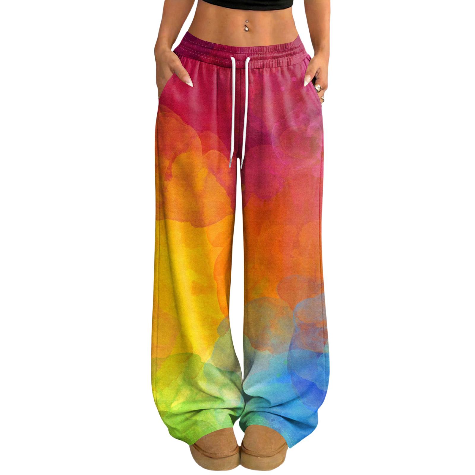 

Women s Casual And Fashionable Printed Elastic Waist Loose Wide Leg Pants S шафрановый