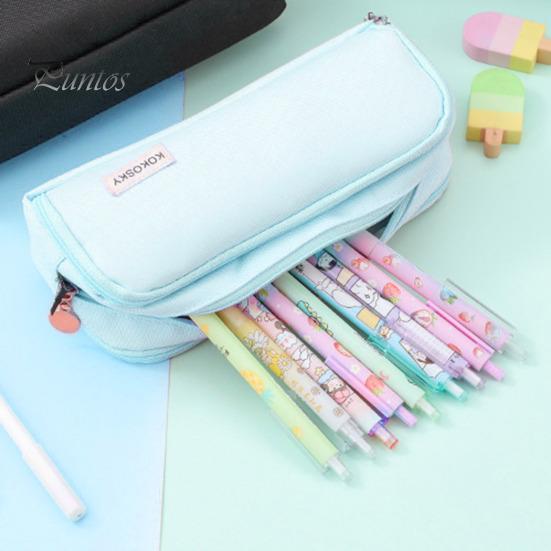 Plátěný penál velké kapacity se zapínáním na zip, vícevrstvý držák na pera, pouzdro, organizér na psací potřeby