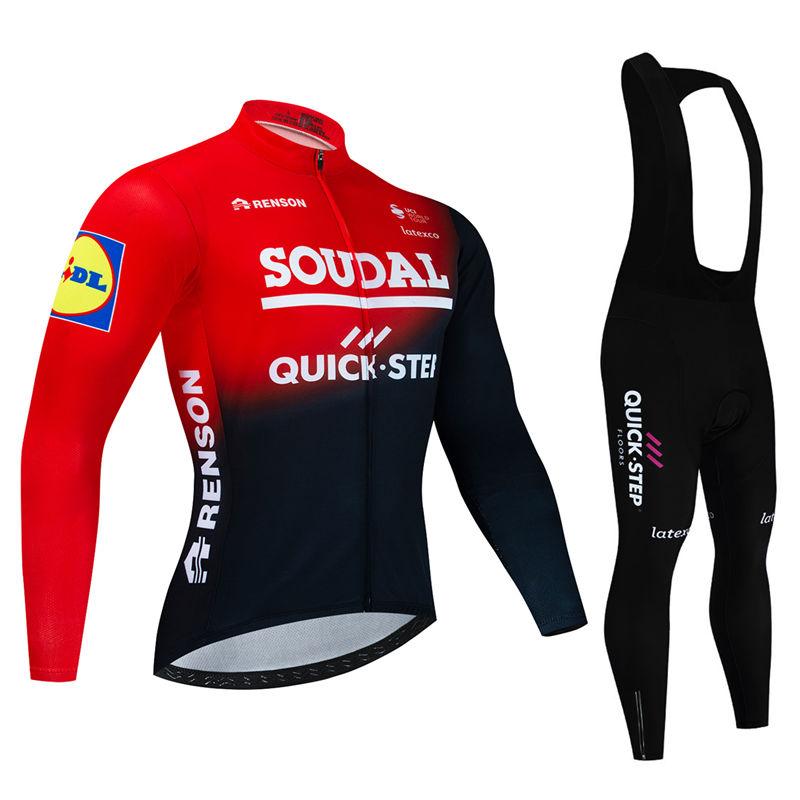 Soudal Pro Team Prodyšný Pánský Dlouhý Rukáv Cyklistický Dres Set Jaro a Podzim Horský Kolo Oblečení Ropa Ciclismo