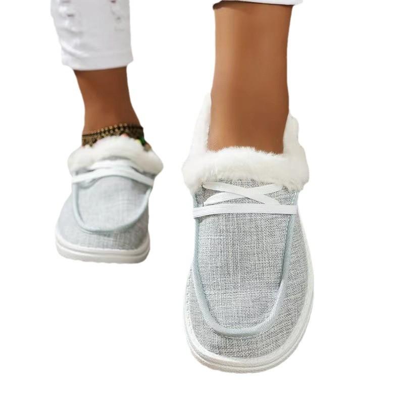 Europa i Stany Zjednoczone handel zagraniczny duży rozmiar aksamitne ciepłe damskie buty zimowe nowe płaskie sznurowane okrągły nosek bawełniane buty hurtowo