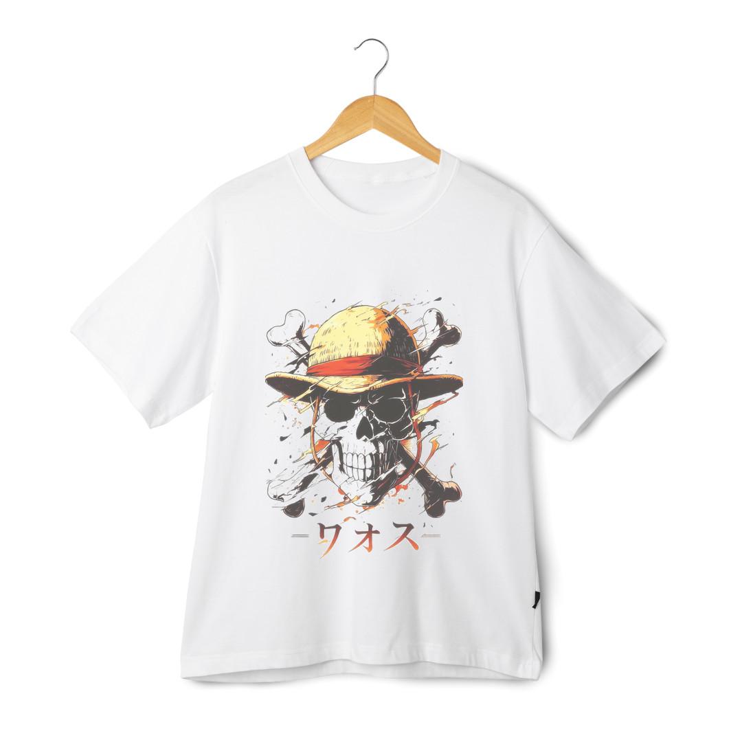 One Piece Skull T-Shirt Mens Womens Tees Top – Straw Hat Pirate Jolly Roger Tee – Anime Manga Shirt S
