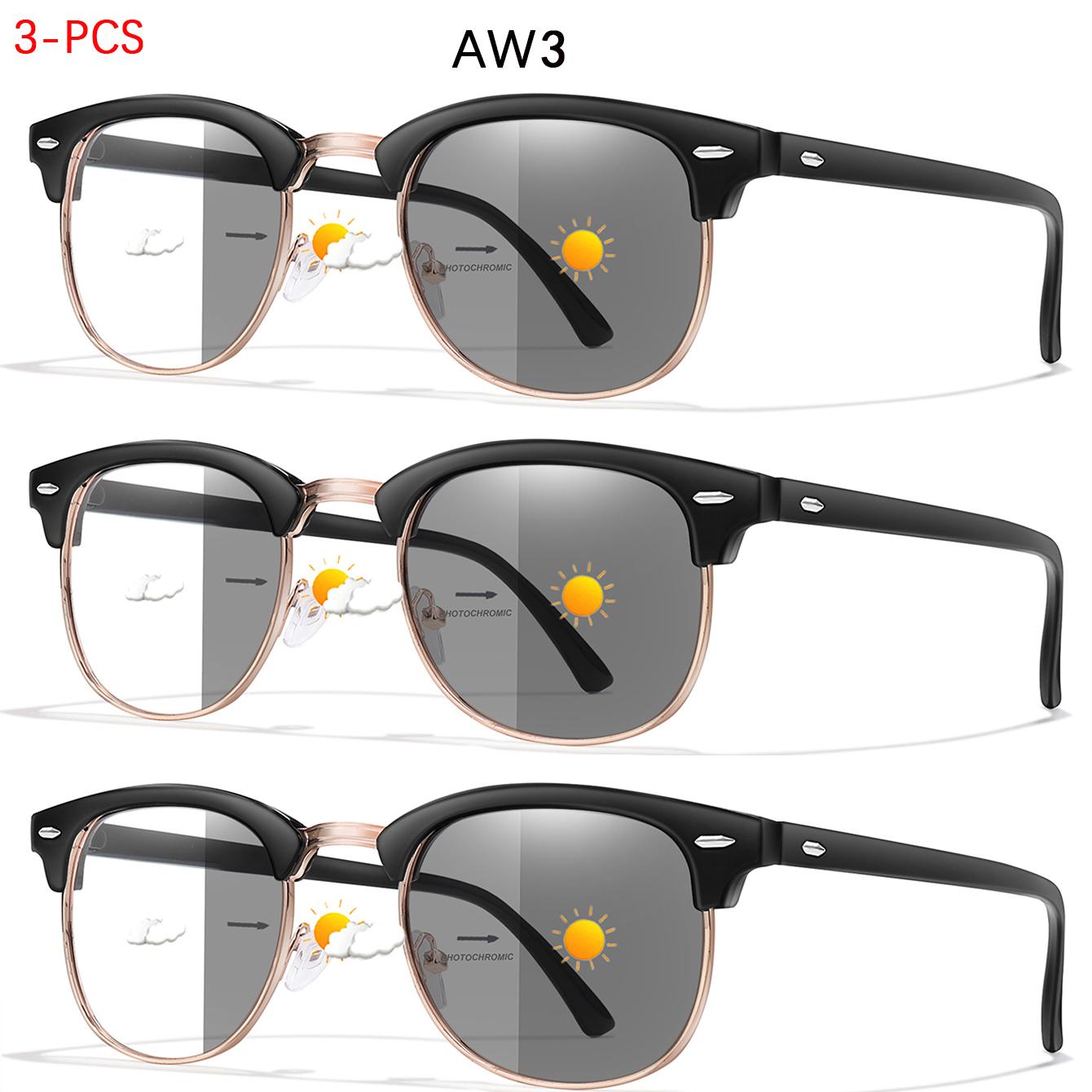 

1Pair/3Pairs/6Pairs Photochromic Reading Glasses Metal Half Frame Anti-Blue Eyewear For Surf The Internet Elderly Business Men 0