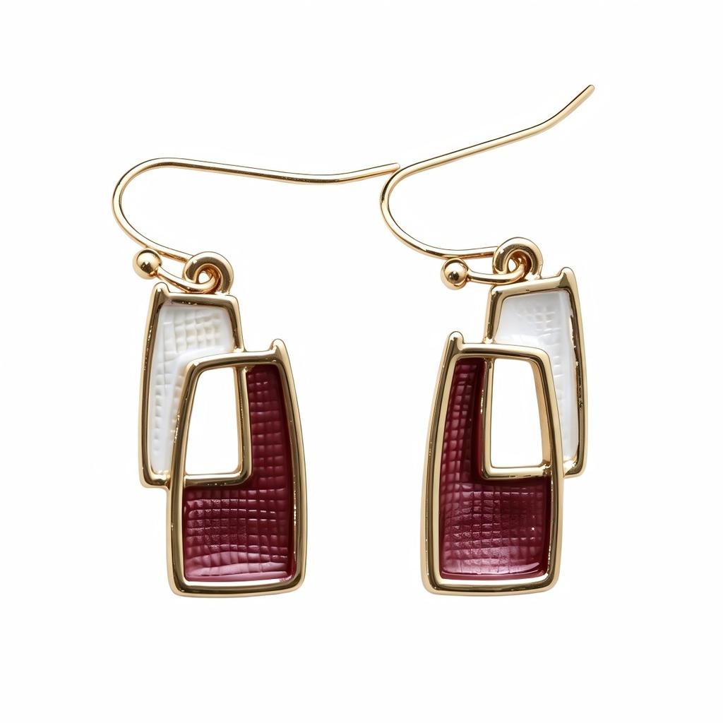 Popular literary and retro double-layer box retro enamel ear hook daily versatile personality niche earrings
