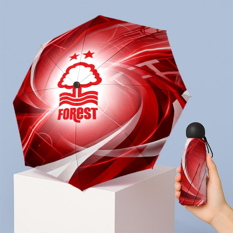 Nottingham Forest Fußballmuster Bedruckter Mini 5-fach 8 Rippen Kompakter Regenschirm Winddicht Wasserdicht Leicht Tragbar Faltbar