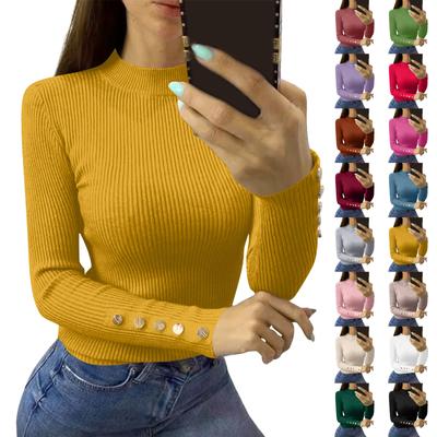 Women's Autumn And Winter Slim Bottom T-shirt Fashion Casual Solid Color O-Neck Pullover Long Sleeve Top