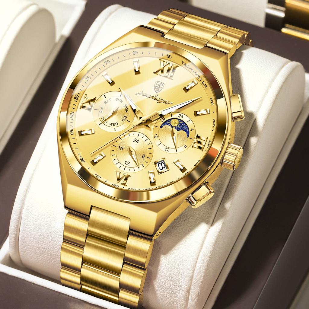 Luxury Man Quartz Watch Waterproof Luminous Date Chronograph Stainless Steel Men's Watches Relogio Masculino