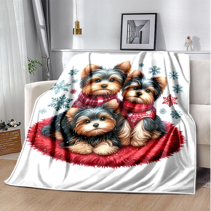 Chrismas Dog Flannel Blanket Soft Warm All-Season Throw, Design for Camping, Car Travel, Hiking Sofa, Bed, Office Perfect Gift for Parties