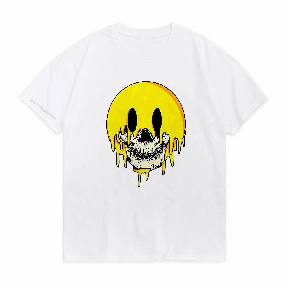 Skeleton smiley face print pattern Tshirt for Summer Mens and Womens Beach Travel Comfortable and Breathable tees oneck tee