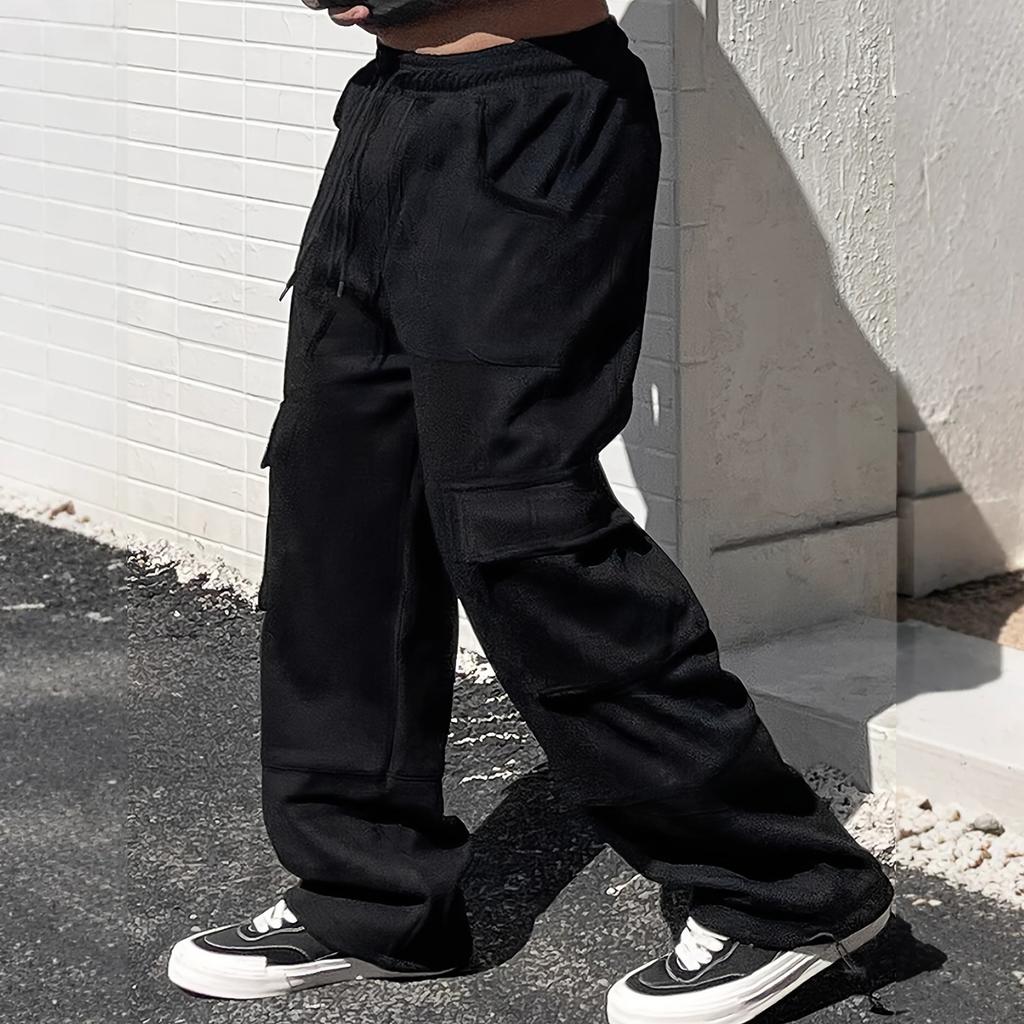 Men's Solid Color Loose  Wide Leg Sweatpants Men's Casual Fashion Sweatpants