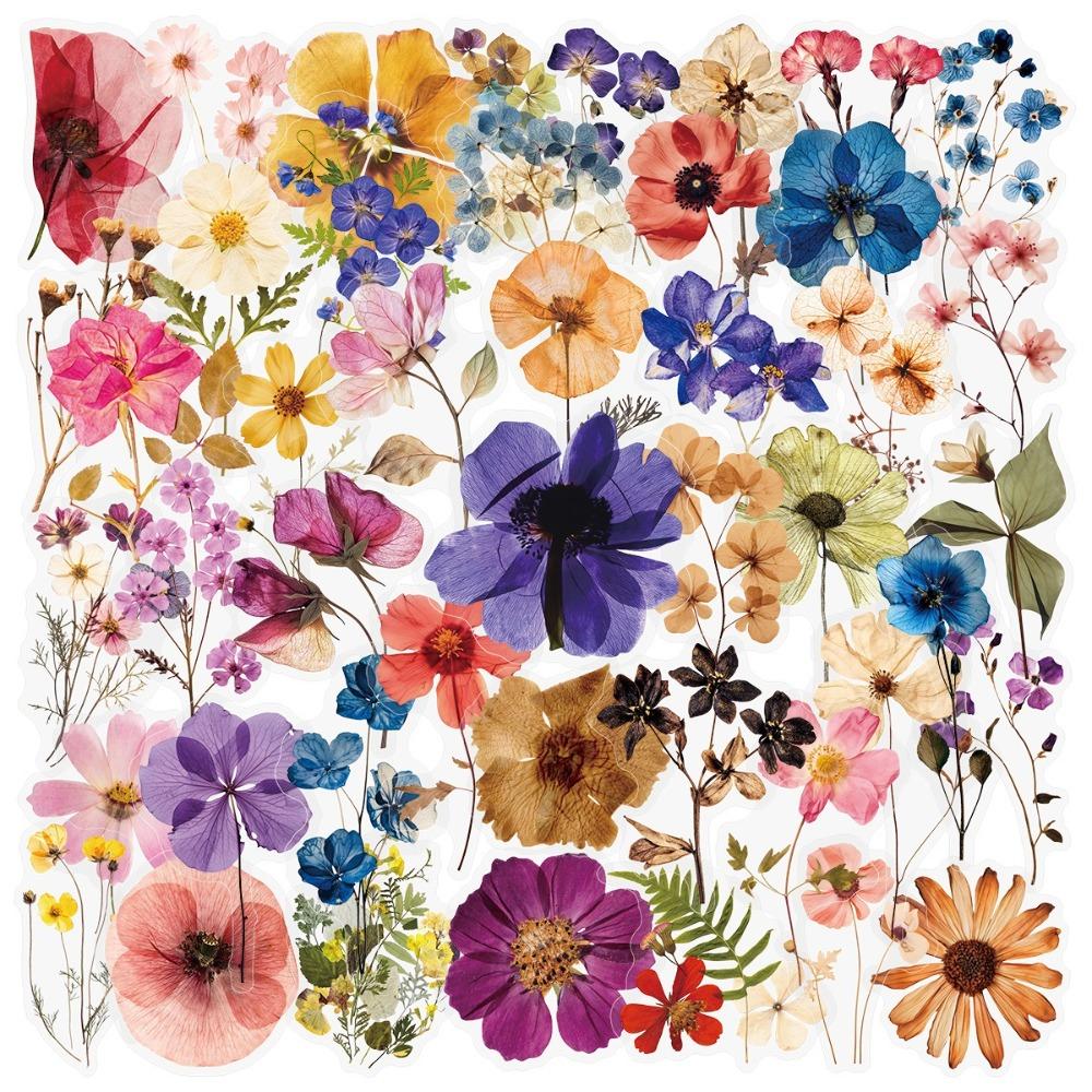 50PCS Waterproof Ink Flower Sticker Pack Transparent PET Booklet Flower Material Decorative DIY Flower Water Cup Stickers
