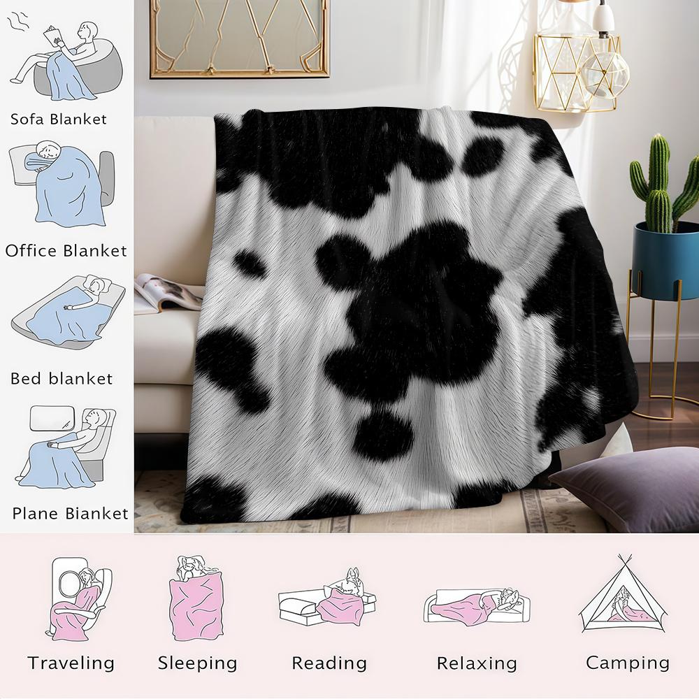 Kuhfellmuster Flanelldecke Warm Weich Halloween Weihnachten Sofa Warm Gemütlich Dekoratives Dekor Geschenk für Alle Jahreszeiten