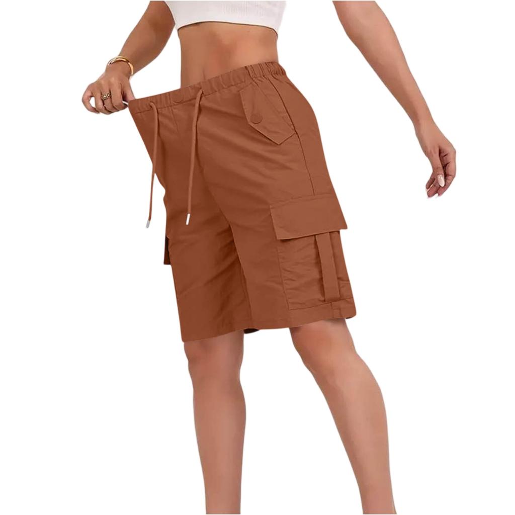 Shorts cargo à taille élastique pour femme, coupe décontractée, à cordon de serrage, shorts décontractés avec plusieurs poches pour les activités de plein air
