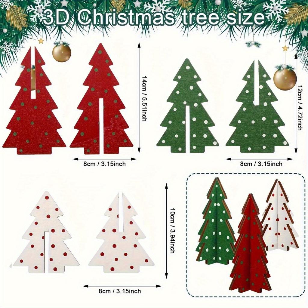 Christmas Tree Set - 3pcs Polka Dot Pattern, Wooden Desktop Decorations, Suitable for Holiday Centerpiece and Tiered Tray