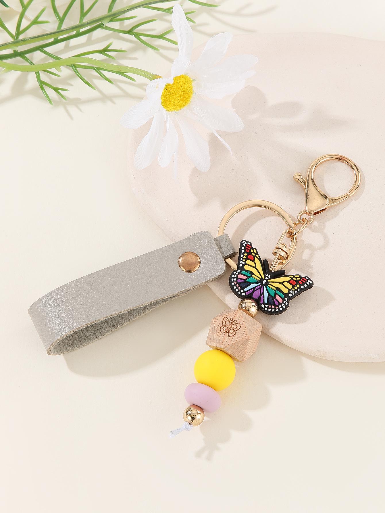 Personalized PU Leather Birthday Flower Name Keychain Pendant