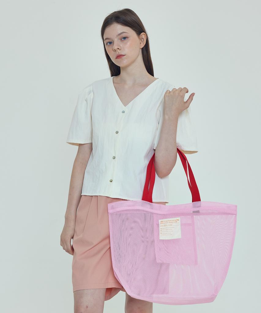 Roidesrois Two-Color Mesh Multi Bag (Pink/Red)
