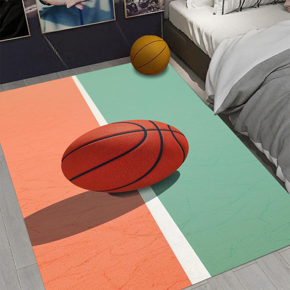 Sports Basketball Theme Carpet Basketball Hoop Pile Shooting Scene Court Patterns NonSlip Rug For Bedroom Game Room Decor