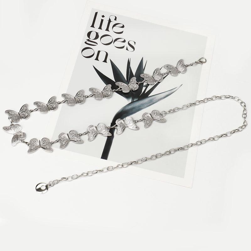 Engraved Sterling Silver Five-Star Waist Chain For Women, Retro Bohemian Decoration With Skirt, Metal Butterfly Belt For Women