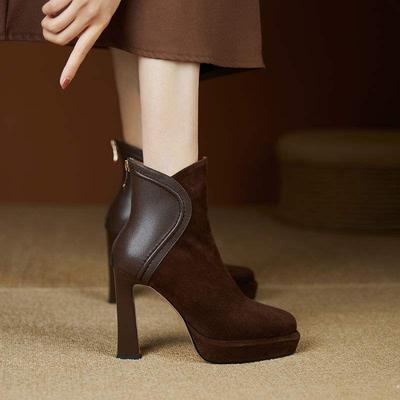 Coarse Heeled Short Boots for Women, 2026 Spring and Autumn New Round Toe Thick Soled High Heels Fashion Boots
