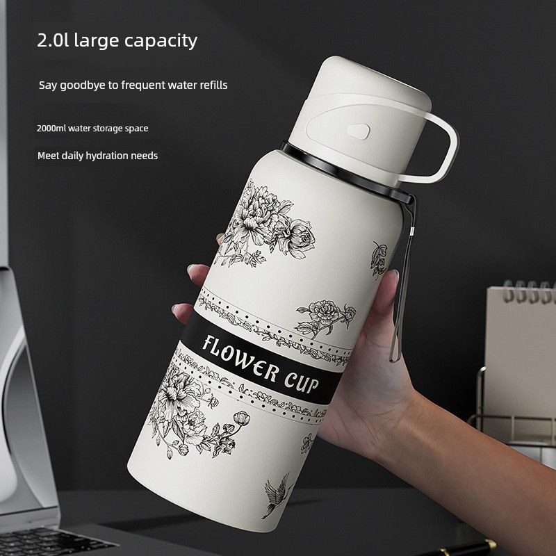 New Model Peony Flower Language 316 Stainless Steel High-Looking, Large-Capacity Thermos Cup for Outdoor Use and Portable Tea Brewing