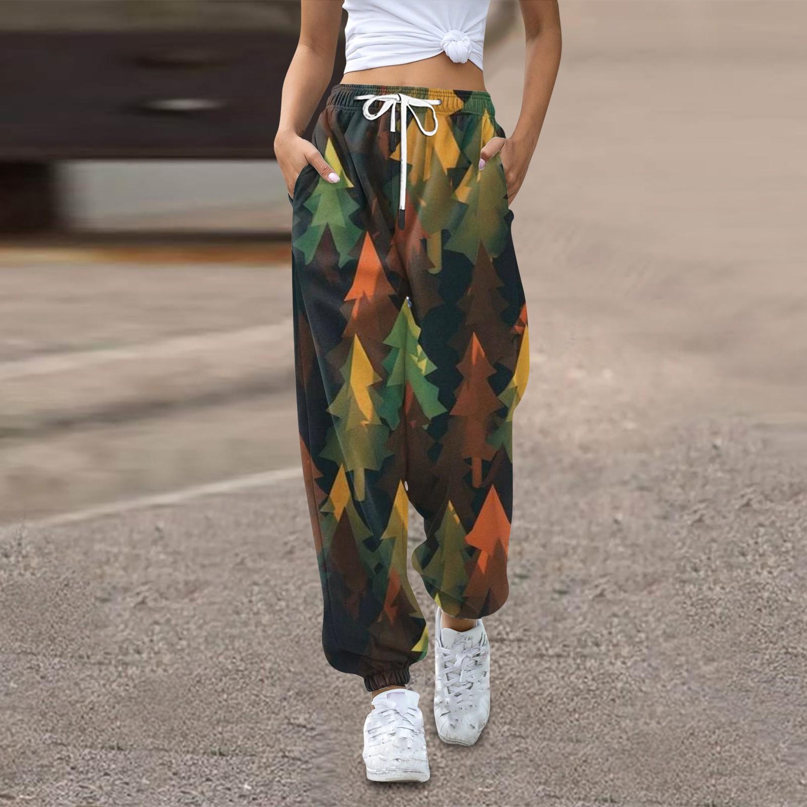 

Женские спортивные штаны, мешковатые, с высокой талией, большие размеры, спортивные штаны с карманами, напечатанные брюки, брюки для женщин L армия зеленый