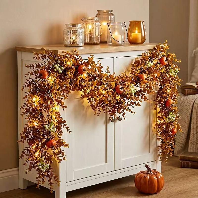 1PC Simulation Pumpkin Berry Rattan, Harvest Festival Thanksgiving Autumn Decoration Wreath Halloween Cross-border Simulation Maple Leaf