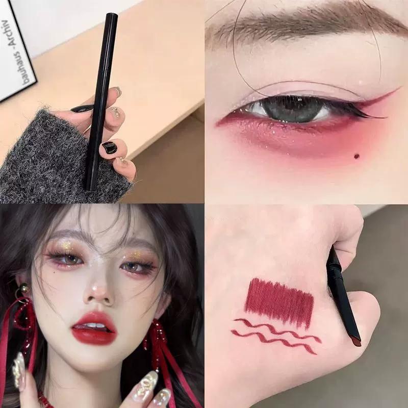 Chinese-Style Fox-Eye Red Blade Gel Eyeliner Pen, Non-Smudge, Waterproof, Long-Lasting, Beginner-Friendly, Aegyo-Sal Pen, Student Eyeliner Pen