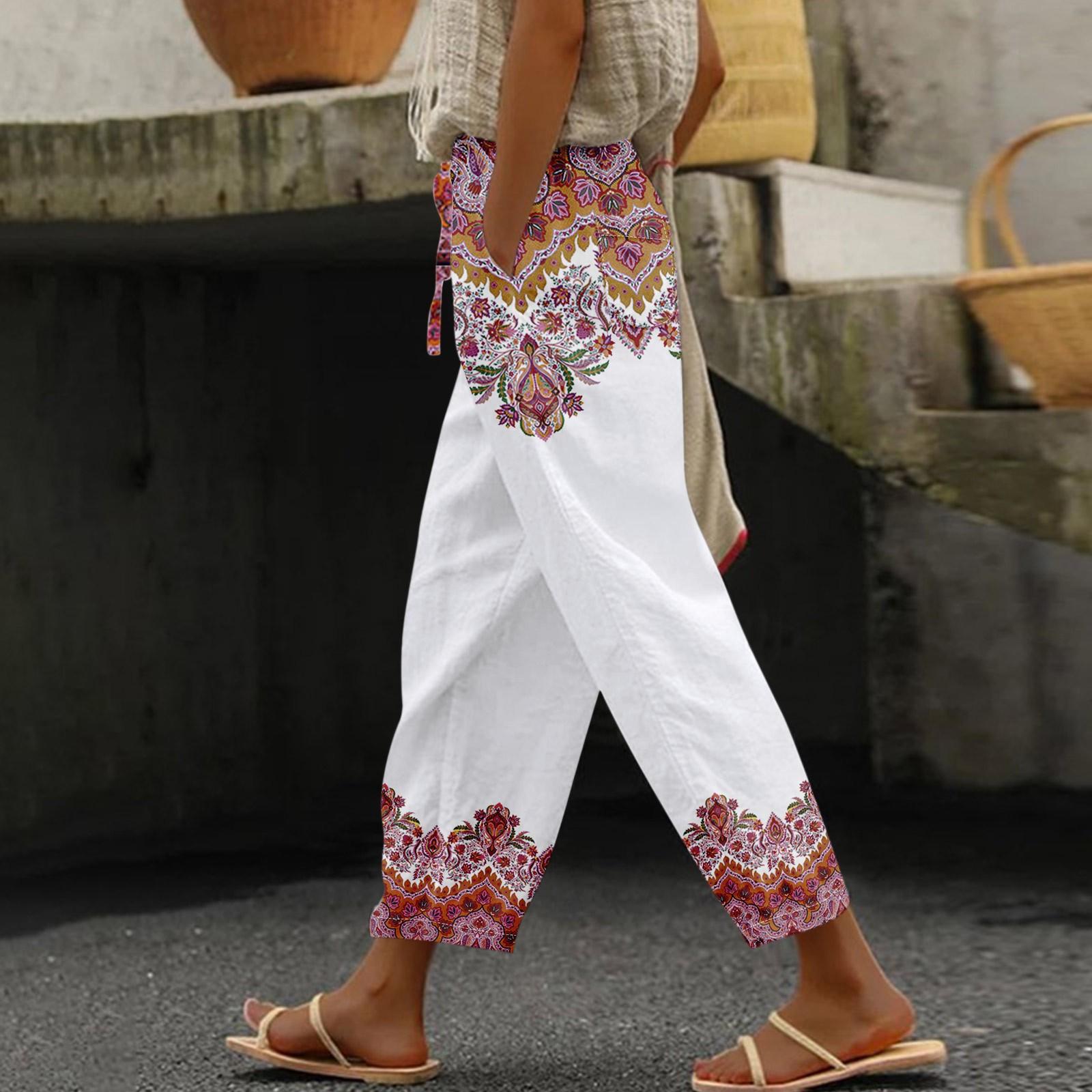 

Женские повседневные брюки с модным принтом и карманами на шнурке, брюки с эластичной резинкой на талии XL белый