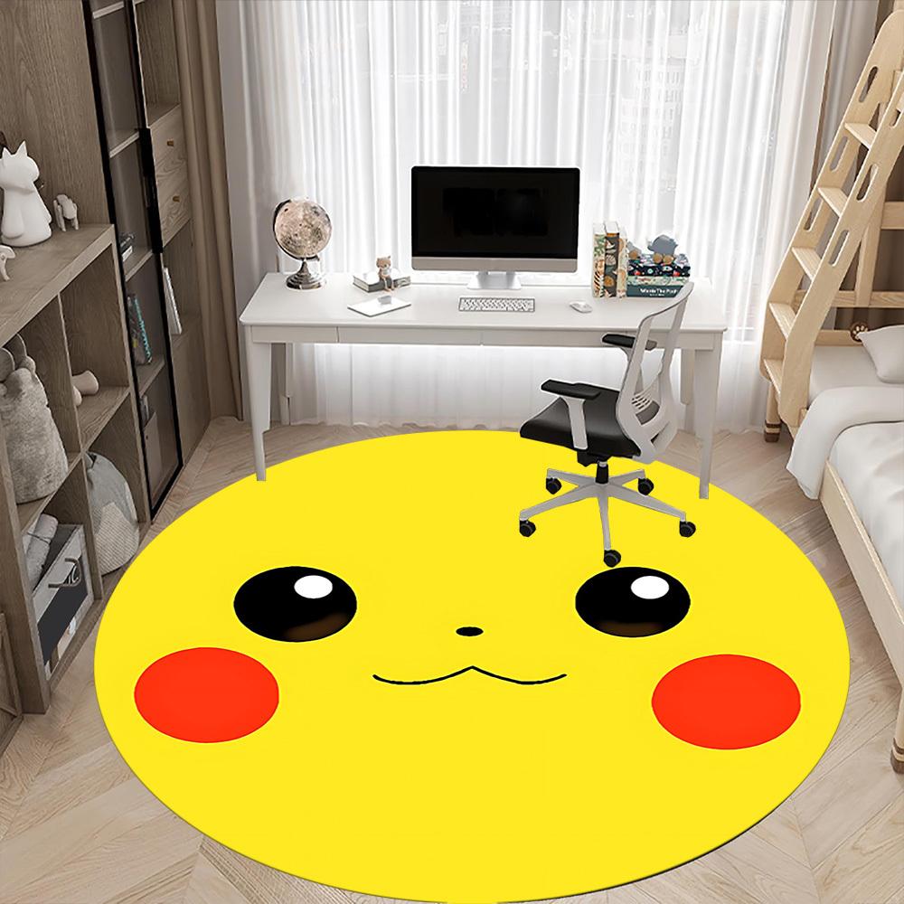 1pc Pikachu Yellow Office Round Area Rug, Indoor Mat Suitable For Office,Bedroom Living Room Home Decor, Room Deco a0928215