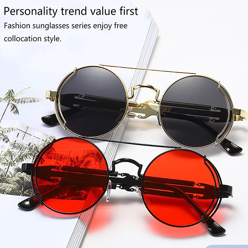 Pc Sunglasses Steam Punk Double Spring Leg Glasses Fashion Trend Round Sunglasses