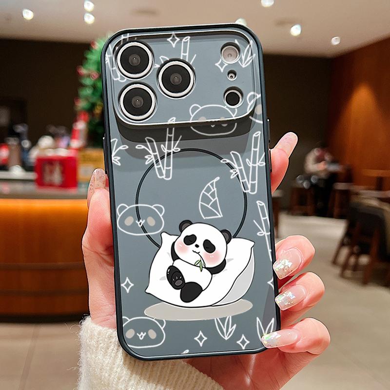 Lovely Baby Panda Pattern Case For iPhone 17 Pro Max Funda iPhone 16 15 14 13 Pro Max Magnetic For Magsafe Hybrid Slim Matte Cover