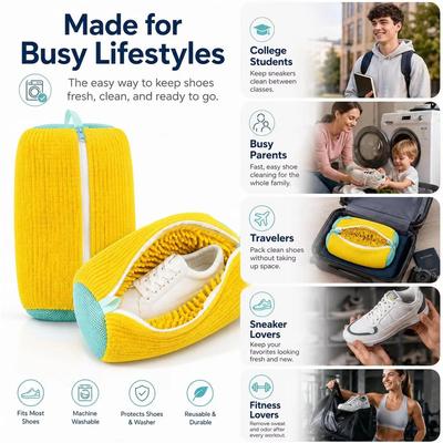 Sac de lavage de chaussures, sac à linge réutilisable à fermeture éclair, nettoyage complet à 360 °, chaussures de sport, élimination de la saleté, sac de nettoyage de chaussures