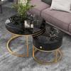 Rounded Edge Coffee Table with Drawer Strong Load-bearing High-Gloss Marble Pattern Tea Table Living Room Furniture