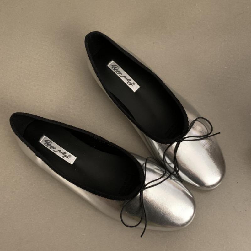 

Мода Женская Мода Балетки Весна Новые Круглый Носок Мелкий Вырез Бант-бабочка Мягкая Подошва Противоскользящие Износостойкие Одинарные Туфли 39 серебряный