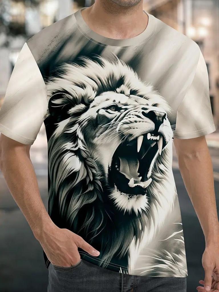 Summer Lion Animal Graphic T-Shirts 3D Print Men's Fashion Short Sleeve O-Neck T Shirt Casual Harajuku Y2K Top Tees Men Clothing